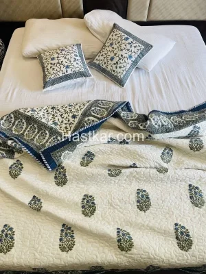 Mehrab Blue Butta Hand Block Print Jaipuri Reversible Ac Comforter