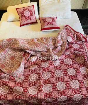 Red Shahi Giometric Butta Hand Block Print Jaipuri Reversible Ac Comforter