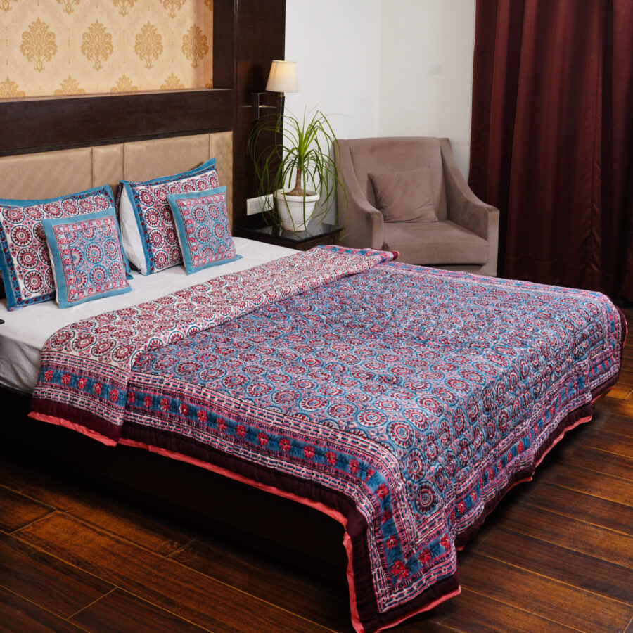 Premium Classic Circle Hand Block Printed Reversible Jaipuri Quilt By Jaipur Hastkar