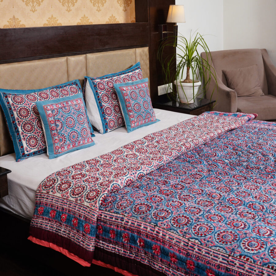 Premium Classic Circle Hand Block Printed Reversible Jaipuri Quilt By Jaipur Hastkar