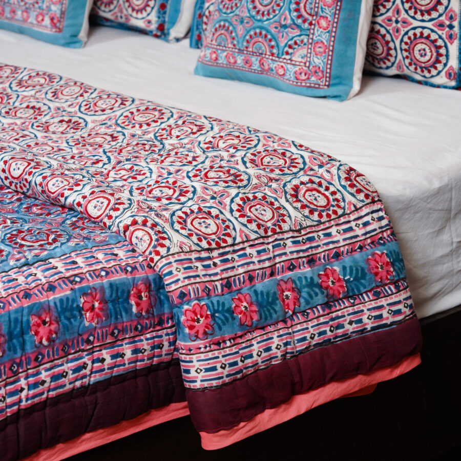 Premium Classic Circle Hand Block Printed Reversible Jaipuri Quilt By Jaipur Hastkar