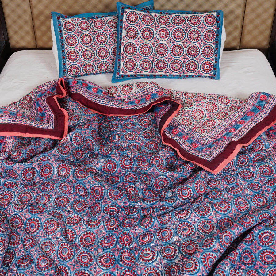 Premium Classic Circle Hand Block Printed Reversible Jaipuri Quilt By Jaipur Hastkar